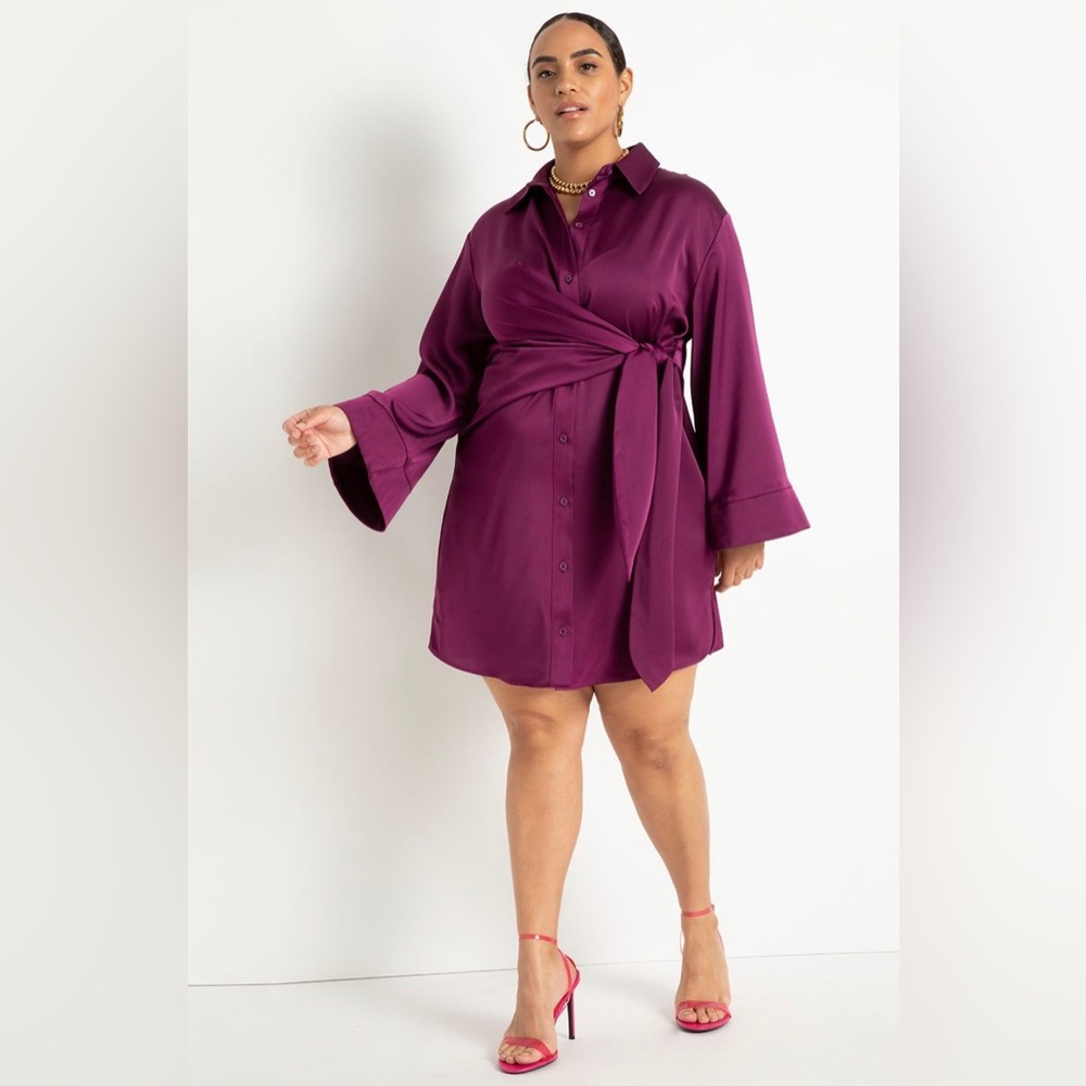 Plus Size Satin Shirt Dress | Plum | 26